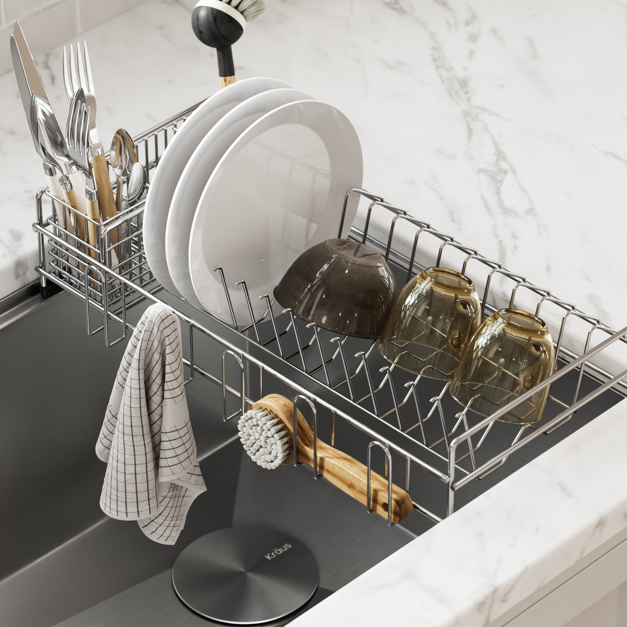 Satin Mat mDesign Modern Metal Kitchen Sink Dish Drying Rack Grid Design 