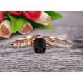 thumbnail image 3 of Trio Set Art Deco 2.30 Carat 8x6mm Cushion Cut Black Diamond Moissanite Engagement Ring Wedding Set On 10k Rose Gold Shining Startling Ring Anniversary Gift, 3 of 6
