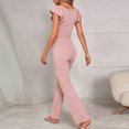 thumbnail image 6 of sdhkgrrt Women's 2 Piece Pajama Set Square Neck Ruffle Sleeve Pullover Wide Leg Pants Matching Lounge Outfit Casual Solid Sleepwear Comfy Fall Winter Tracksuit, Pink 2XL, 6 of 8