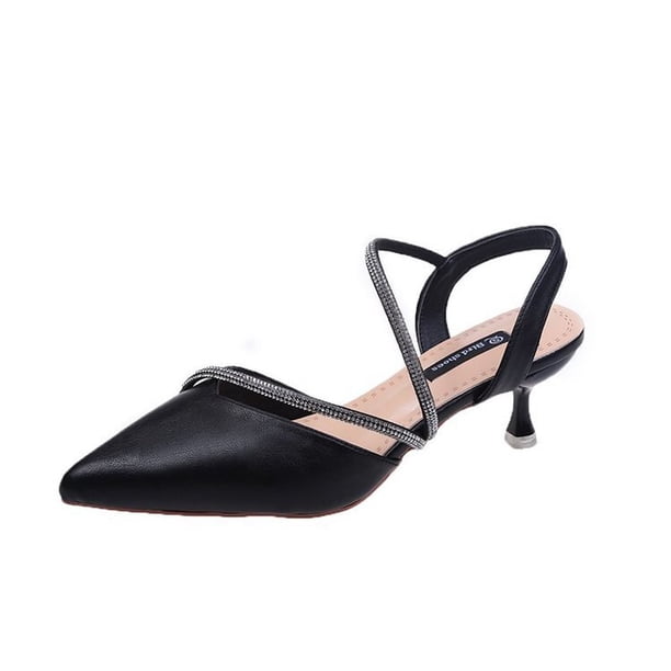 Sandalias de verano 2021, zapatos negros para mujer, tacones de tiras de boca poco profunda, sandalias Beige que combinan con todo, nuevas sandalias de moda cerradas en punta36 Gao Jinjia LED