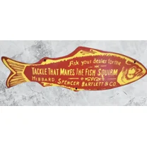Fish Squirm Pure Porcelain Enamel Heavy Metal Sign 24 x 8.5 Inches Double Side