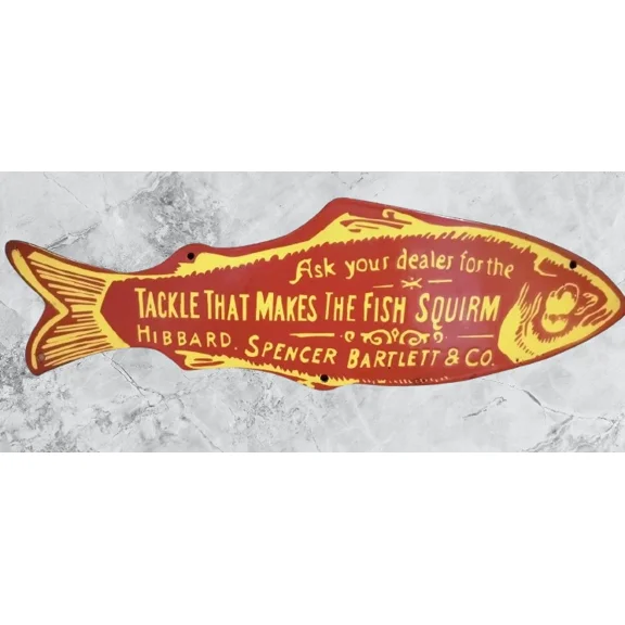 Fish Squirm Pure Porcelain Enamel Heavy Metal Sign 24 x 8.5 Inches Double Side