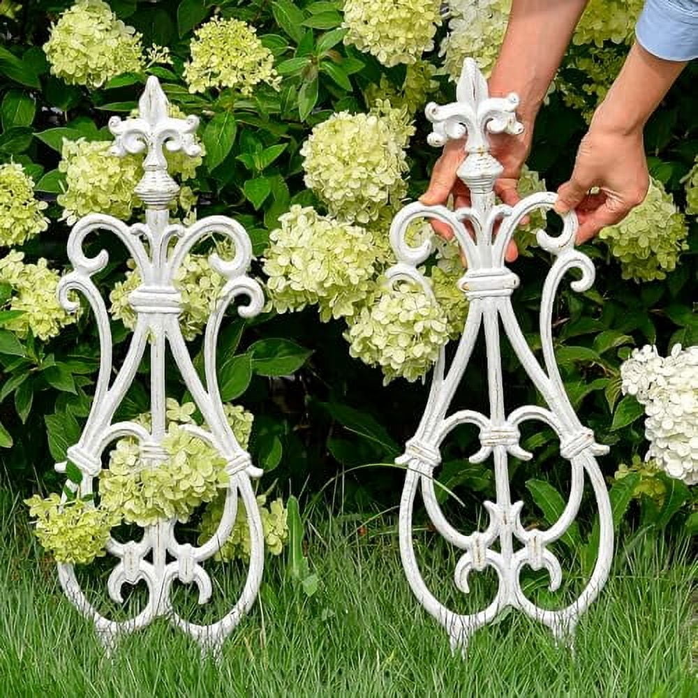 Sungmor Cast Iron Garden Edging Border, Flower Bed Landscape Picket Fence Panels, 28" x 7.6", 4 Count White