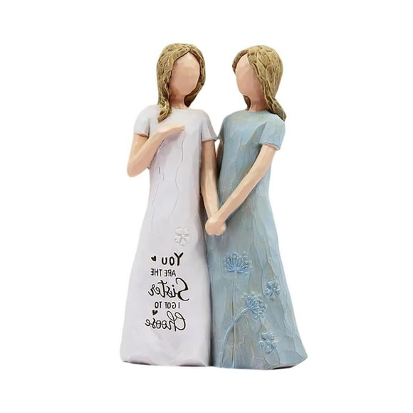 Leojiow Anniversaire d'Ami pour Figurines de Sœur en Résine Idées d'Anniversaire pour Amie Sœur Unique pour Sœurs de la Part d'Une Sœur Figurine Peinte à la Main 14,5 cm Bleu