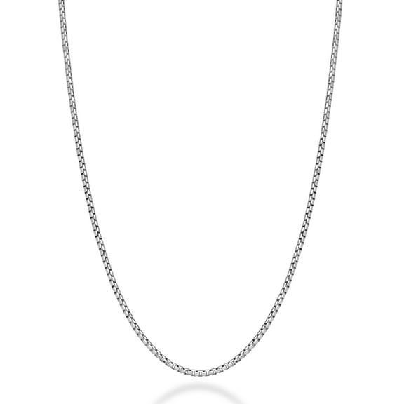 Miabella Italian 925 Sterling Silver Solid 2mm Round Box Chain Necklace for Women Men, Made in Italy (rhodium-plated-silver, Length 18 Inches (women's average length))
