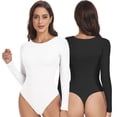 thumbnail image 4 of COOPLUS Womens Bodysuit Crew Neck Long Sleeve Bodysuit Tops Skin Friendly, 4 of 6