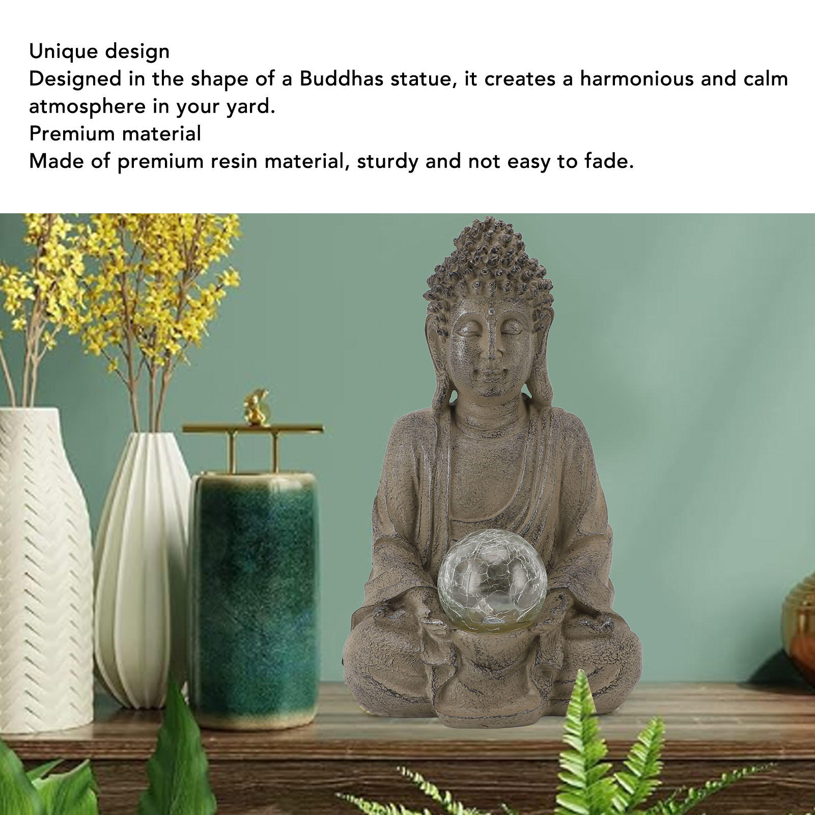 BIMZUC Resin Buddha Statue with Built‑In LED Lamp – Outdoor Garden & Indoor Décor, 8.3”×12.2”×7.1”, Weather‑Resistant, Illuminating Meditation Sculpture