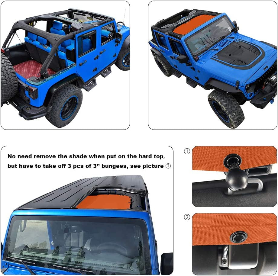 Shadeidea Jeep Wrangler Sunshade JK Unlimited (2007-2018) 2 Door and 4 Door Front-Orange Mesh Screen Sunshade SAHARA RUBICON SPORT S Top Cover UV Blocker with Grab Bag-10 Years Warranty