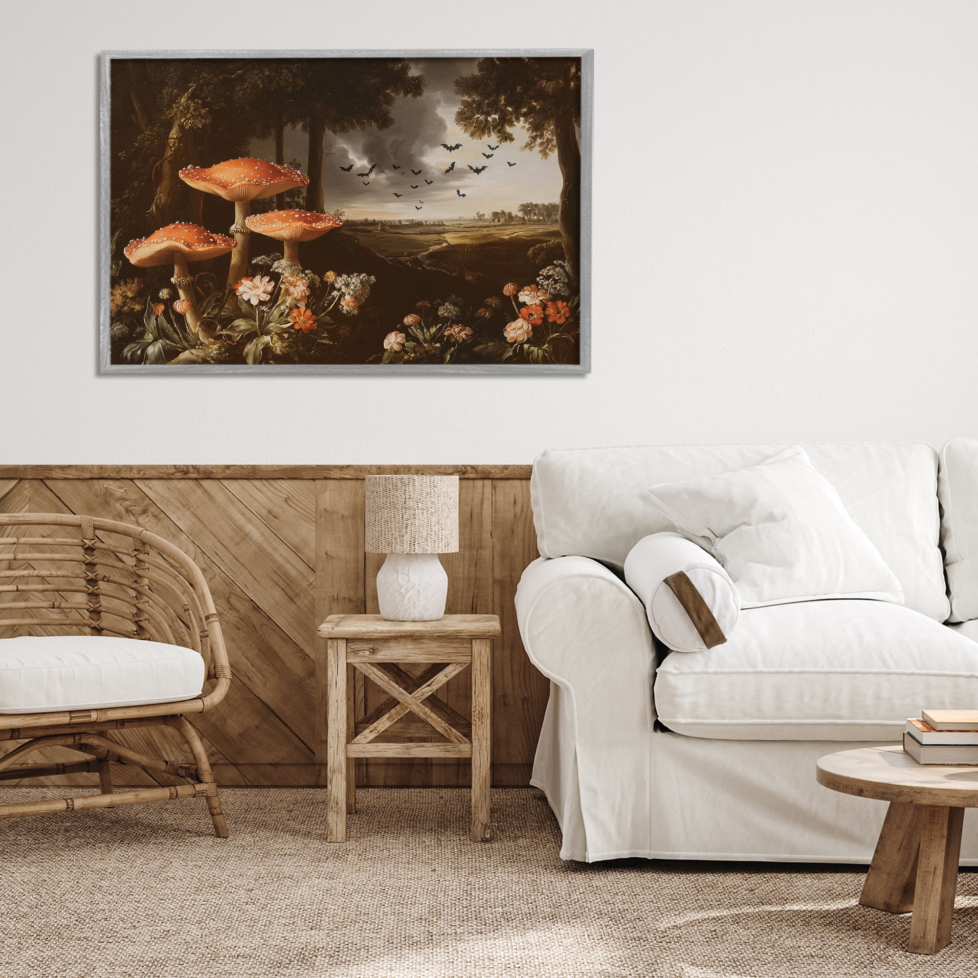 Stupell Industries Bats in Autumn Forest Gray Framed Giclee Art, design by Jacky Ngan