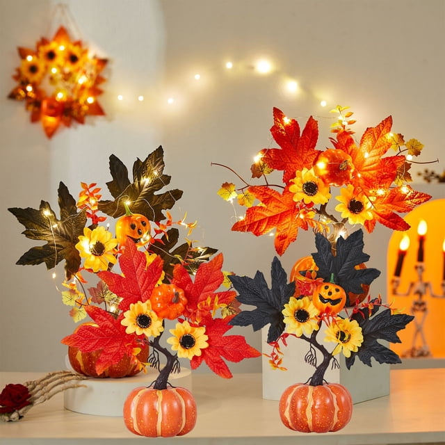 Árbol de Calabazas Simulado para Halloween | Decoración Otoñal para El Hogar | Plástico Multicolor | 35 X 34 Cm | 1 Unidad