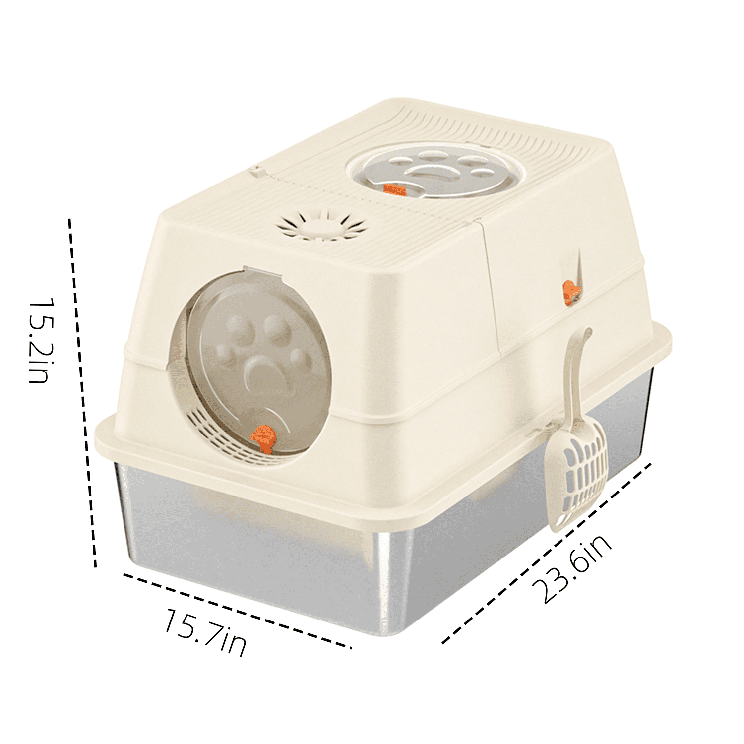 PetWhole Extra Large Stainless Steel Enclosed Cat Litter Box with Litter Scooper, Beige