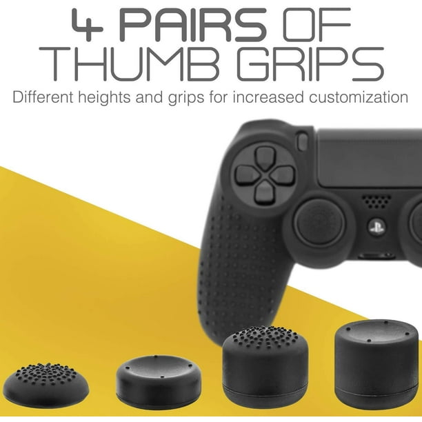 PS4 Controller Grip/Silicone Case/Stick Attachments/Caps Gel Set [High  Quality Soft Ergonomic Anti Slip 100% Silicone Rubber ][+ 8  Thumbstick/Protective Caps]Sony Dualshock 4/Slim/Pro - Black 