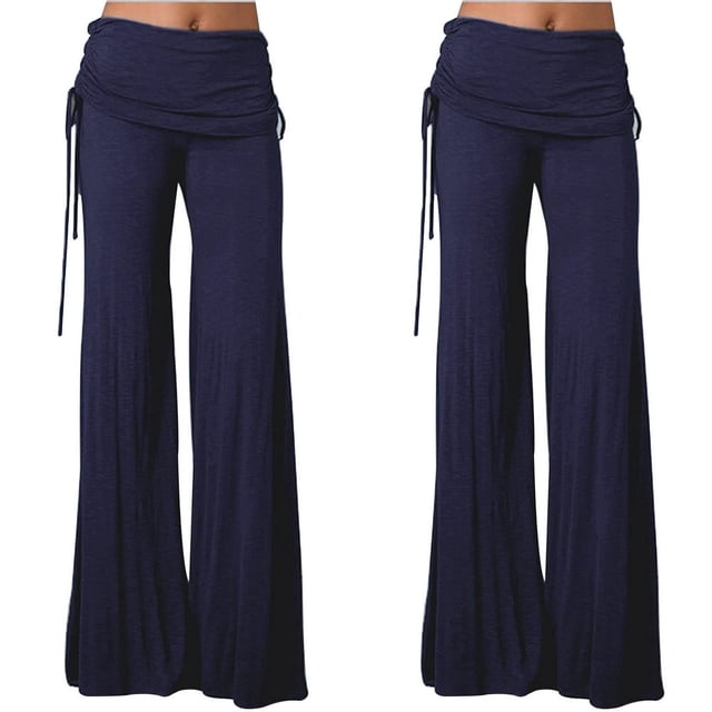 Women‘s Solid Color Wide Leg Athletic Pants With Belt Mid Rise Dance Trousers
