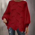 thumbnail image 2 of Teylalorva Women's Fashion Sweater Long Sleeve Round Neck Pullover Top Wine Size M, 2 of 6