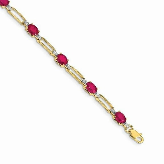 Primal Gold 14 Karat Yellow Gold Diamond and Ruby Oval Bracelet