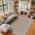 thumbnail image 5 of Garvee Area Rug 9x12ft Bordered Striped Carpet, Stain Resistant Machine Washable Rug Flat Woven Indoor Outdoor Rug with TPR Backing for Patio Balcony Bedroom Living Room, Beige, 5 of 8