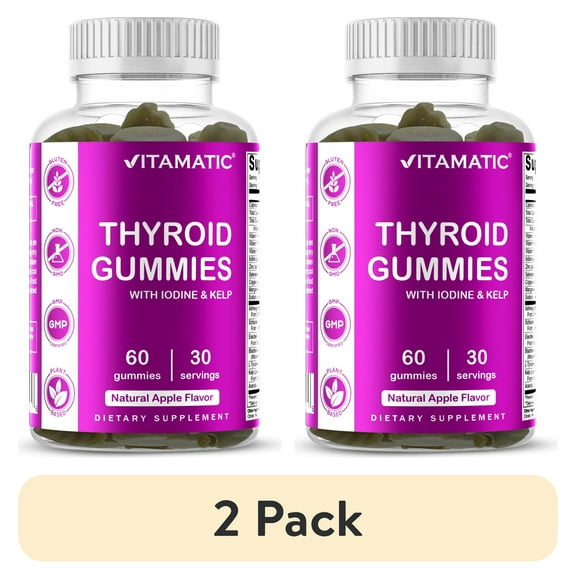 (2 pack) Vitamatic Vegan Thyroid Support Gummies with Iodine & Kelp - 60 Count - Improve Your Energy & Increase Metabolism - Plant Based