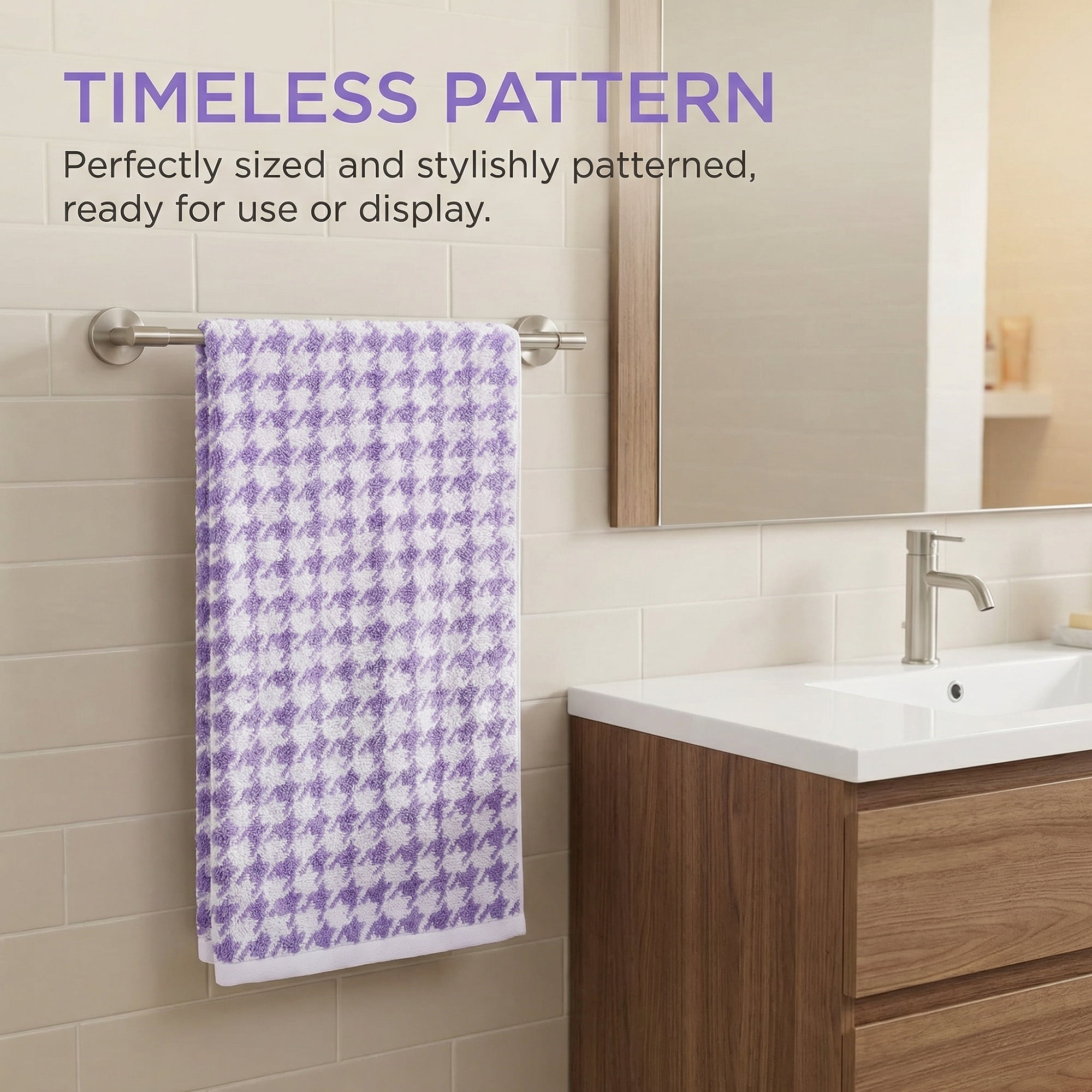 Unique Bargains Pure Cotton Houndstooth Soft Absorbent Hand Towels Purple 4pk