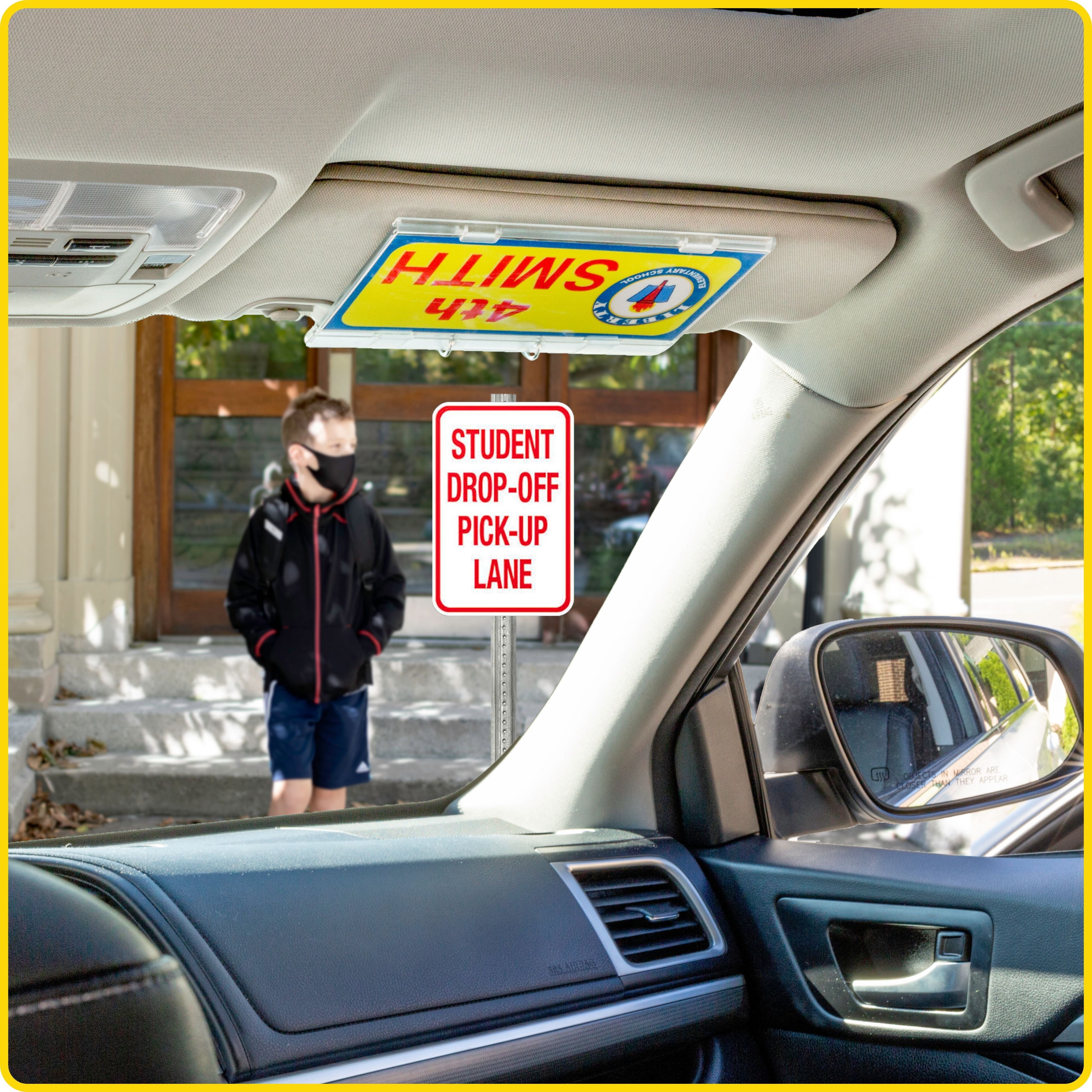 JL Safety® Elementary & Daycare Student Pick-Up Permit Cover & Holder – Visortag® VTSH140. Easily display and swing away your permit. Visor-mounted, patented, Made in USA.