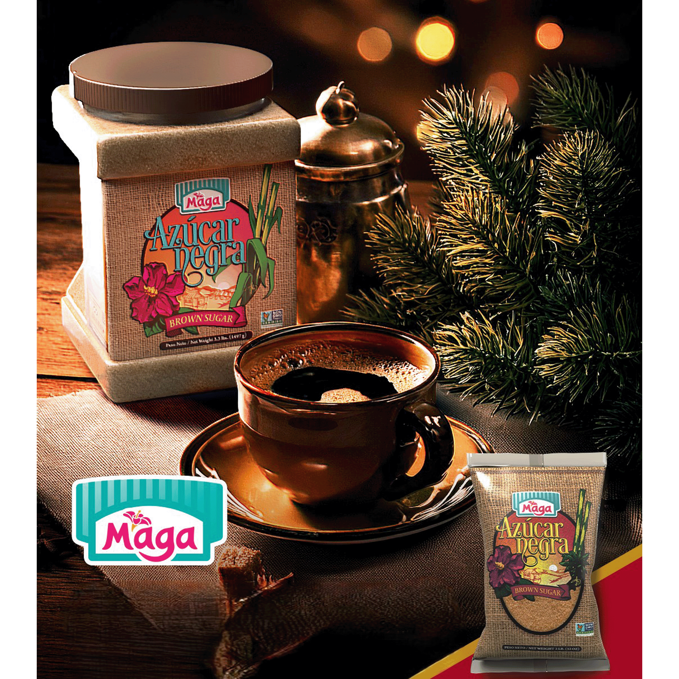 Maga Pure Unrefined Brown Sugar, Gluten Free, 2 lb, Plastic Bag