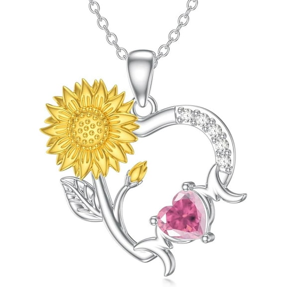DVEATR Sunflower Necklaces for Mom 925 Sterling Silver Sunflower Birthstone Heart Necklaces I Love You Mom Suit Birthday Mother's Day Gifts for Women