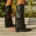 thumbnail image 6 of Leozcaa Knee High Boots Women Fold Over Western Cowboy Long Boots Pointed Toe Mid Tube Dress Tall Boots, 6 of 8