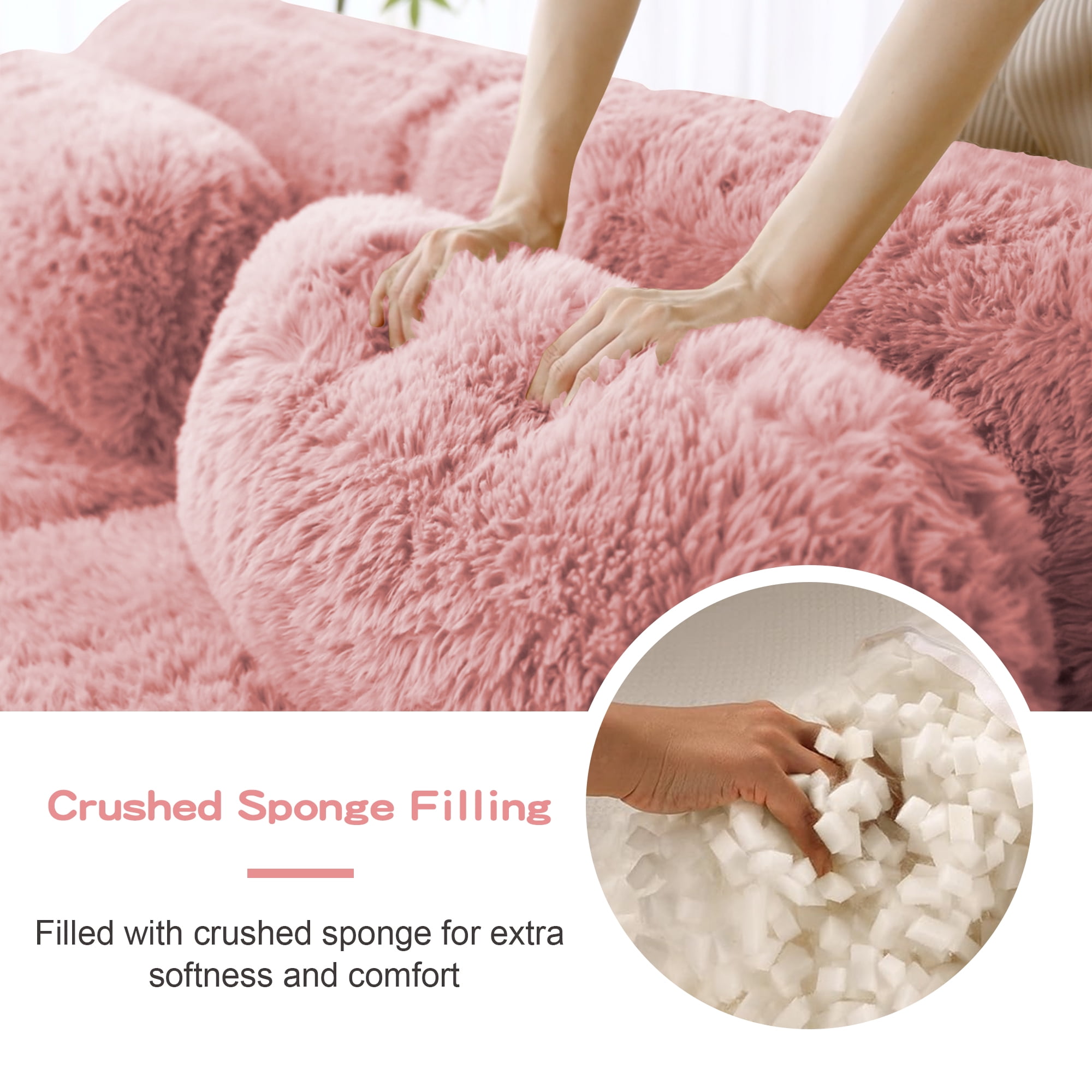 MAYEERTY 149" U-Shaped Boneless Sofa, Pink 32D High Density Foam Ergonomic Couch, Non-Slip Base Vacuum Compression Free Combination No Assembly Design for Living Room Study