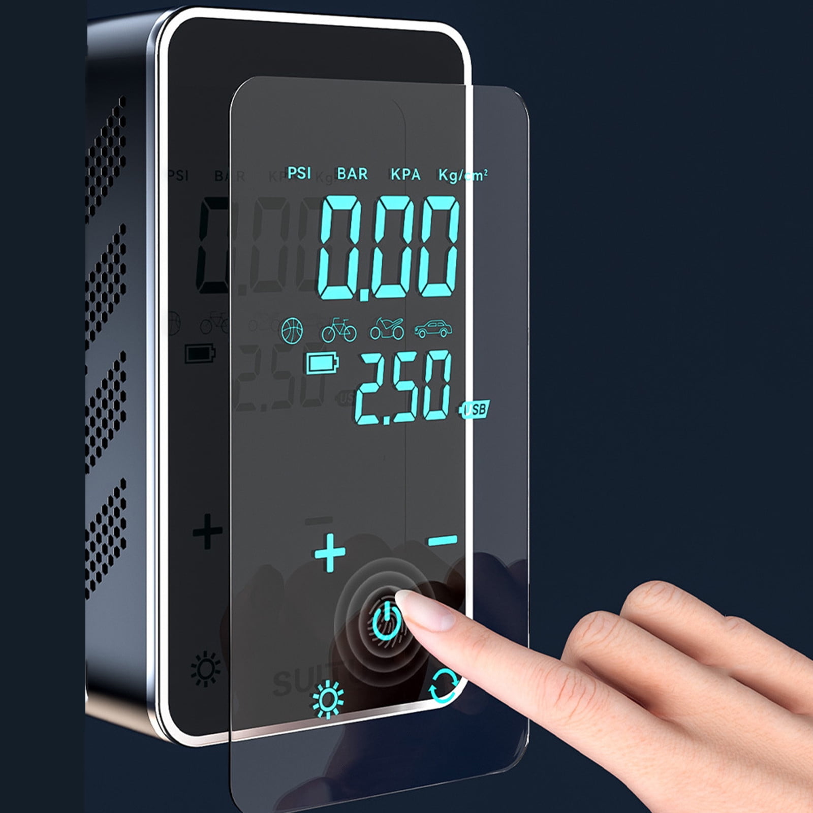 45W Portable Wireless Car Tire Inflator Air Compressor 150Psi With Touch Screen Led Light Power Bank 3600Mah