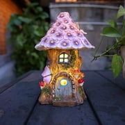 HTB Fairy Garden House, Outdoor Fairies Houses, Solar Power Statues Garden Decor, Miniature Light up Figurines Treehouse Lawn Ornaments Yard Decoration Gift Ideas, Purple 8" Tall