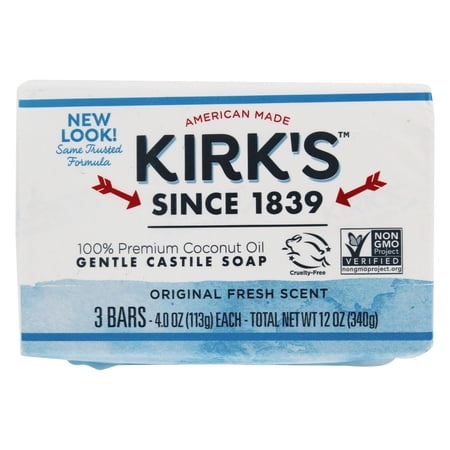 Kirk's Gentle Castile Soap, Original Fresh Scent, 3 Bars, 4 oz