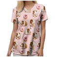 thumbnail image 5 of GEWSEY Cute Scrub Tops Stretchy Short Sleeve V Neck Cartoon Print Pattern Nursing Working Uniform Caregiver Top (Light Pink, XXL), 5 of 7