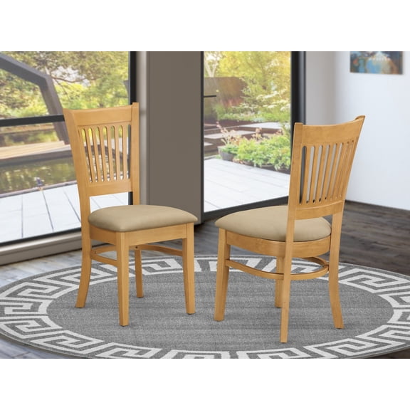 VAC-OAK-C Vancouver Linen Fabric Seat Dining Chairs - Oak Finish - Set of 2