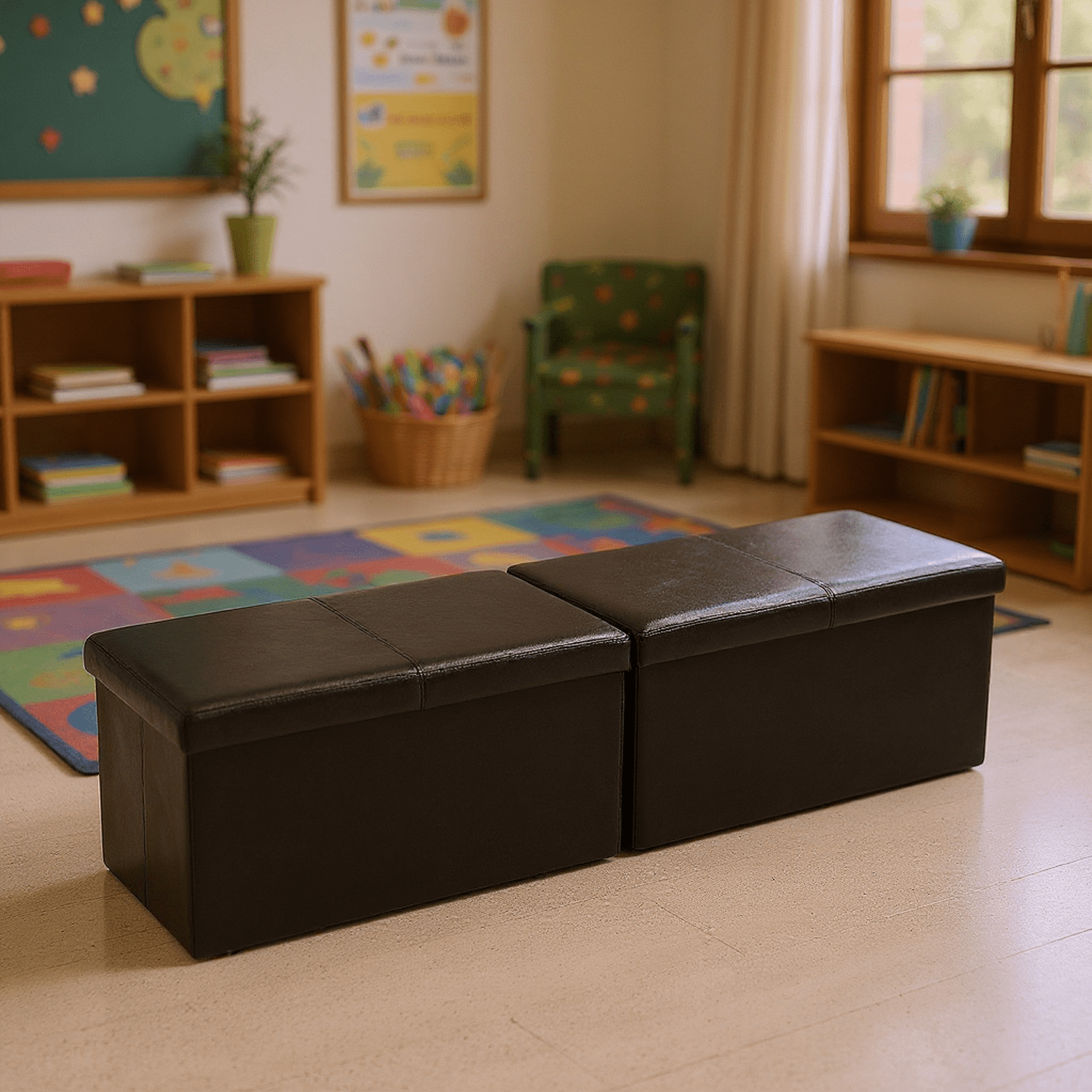 Homy Casa Folding Set of 2 Cozy Classroom Reading Bench with Storage – Ideal for Training and K-12 Learning Spaces