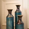 thumbnail image 6 of YIQMI Teal Blue Torch‑Fired Floor Vase Set of 3 Metal Tall Vases 28/24/20 in for Living Room, Bedroom, Coastal Boho Decor, 6 of 10
