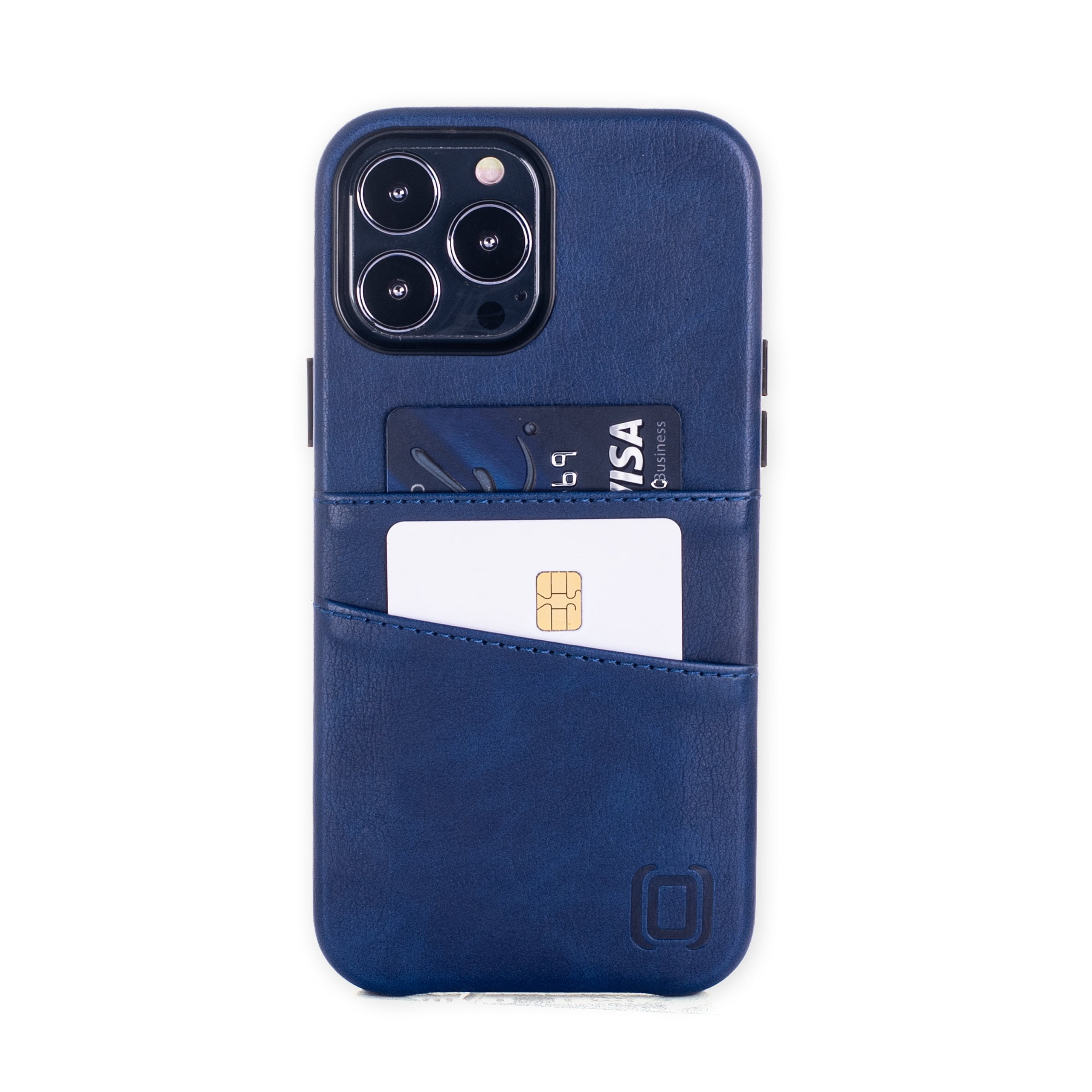 Dockem iPhone 13 Pro Max Exec M2 Wallet Case; Built-in Metal Plate, 2 Card Slots, Premium Synthetic Leather, Navy Blue