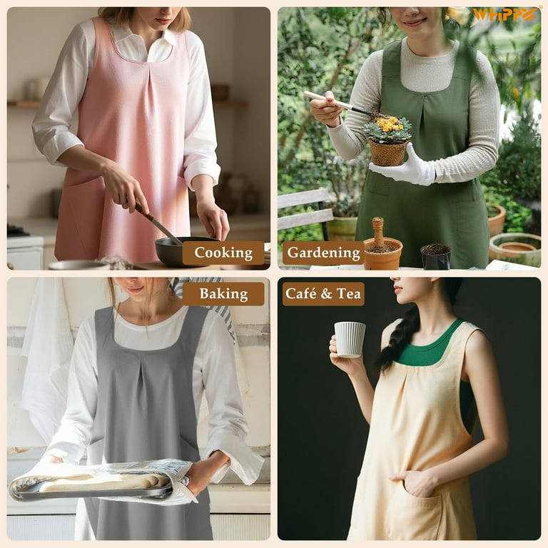 WHIPPY Kitchen Cross Back Apron with Pockets, Japanese Linen