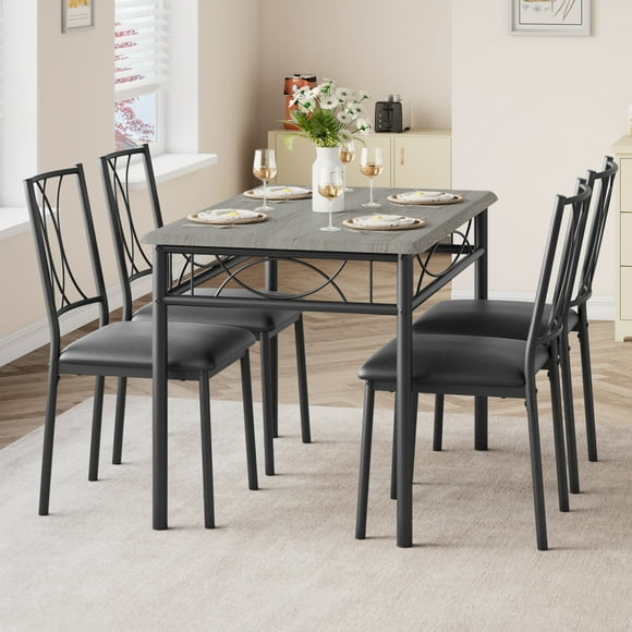 ChaoLink Juego de mesa y sillas para cocina y comedor para 5 personas, mesa y 4 sillas de metal y madera, color marrón rústico