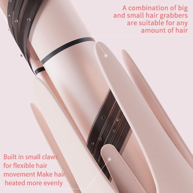 CNV Auto-Rotating Curling Iron with 3 Barrels & Straightener Comb, Anti-Scald, 3 Temp Settings, Travel-Friendly Pink