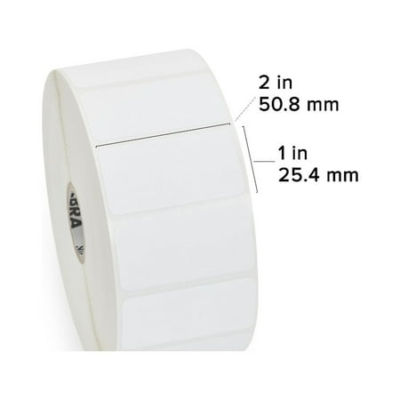Zebra Z-Perform 2000T Thermal Transfer Labels, 2" x 1" Label, 1" Core, 2,490 Per Roll, 6 Rolls