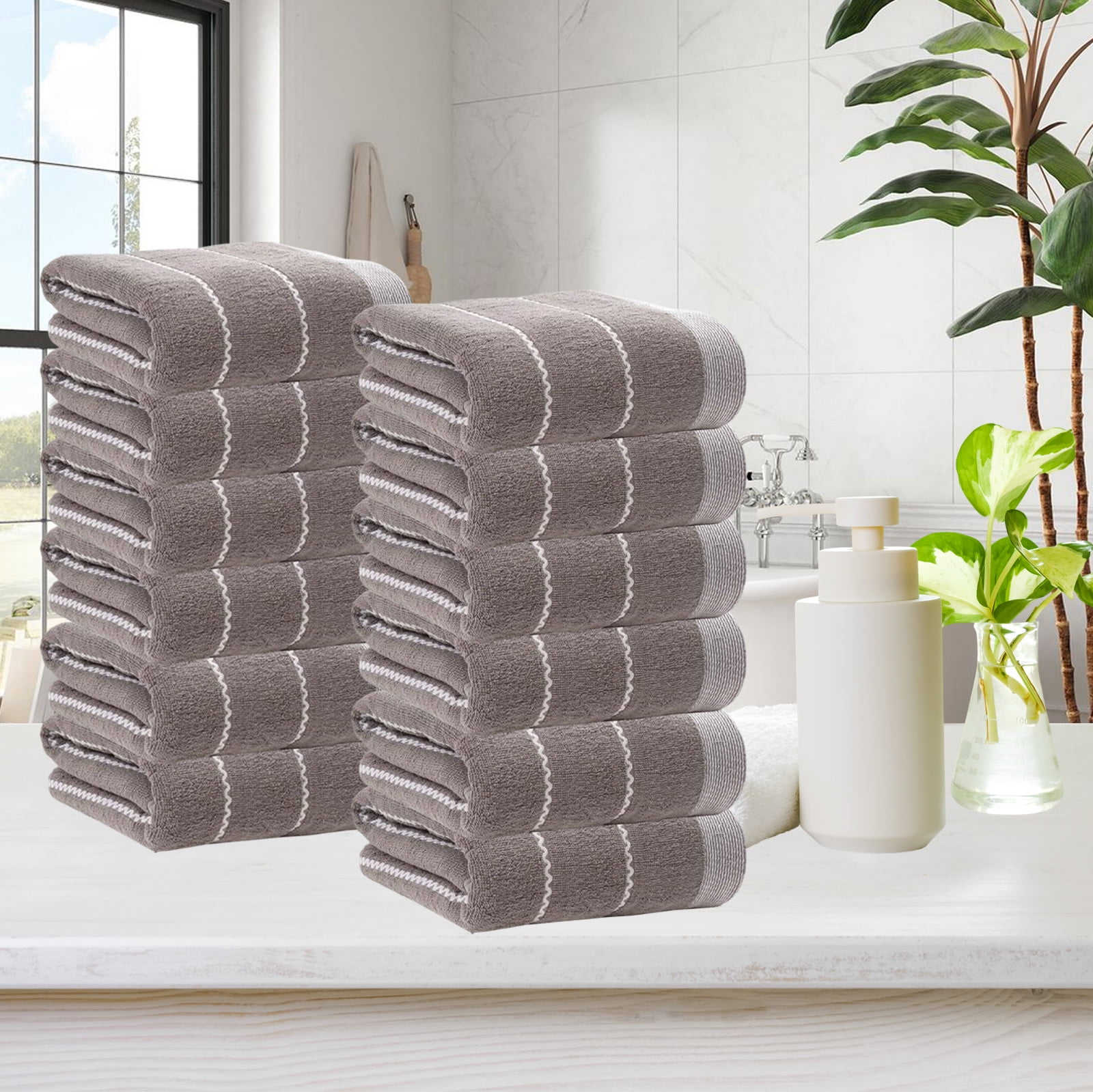 Yhmxh 12 Pcs Cotton Hand Towel 12.6"x 27.2", Large Natural 390 GSM Decorative Hand Towel for Bathroom, Super Absorbent Kitchen Hand Towels, Lightweight Soft Tea Towel for Home Kitchen, Bathroom