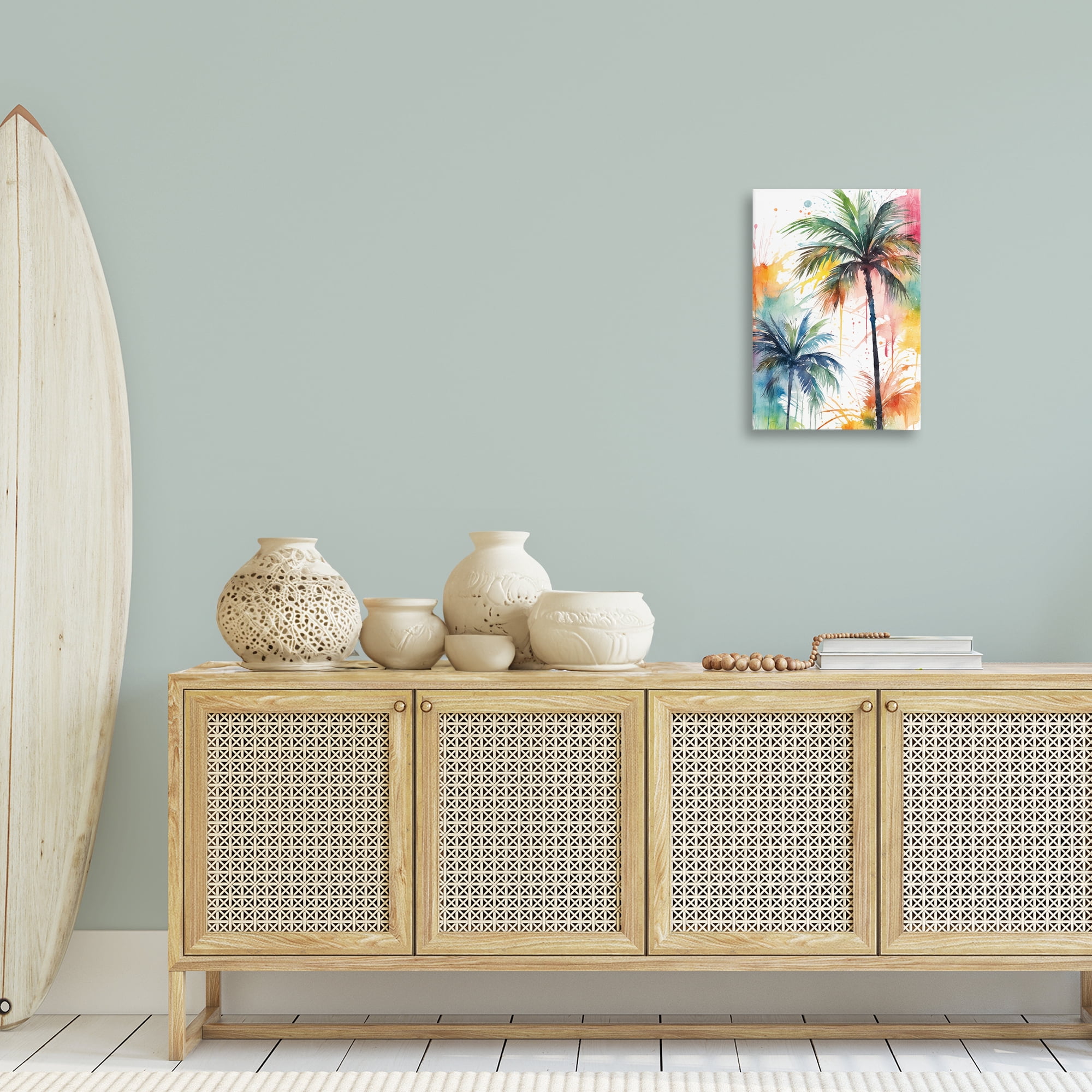 Stupell Industries Splashed Palm Trees Botanical & Floral Painting Gallery Wrapped Canvas Art Print Wall Art, 16 x 24