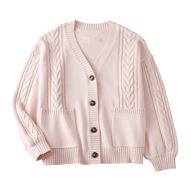 Soki Women's Long Sleeve Open Front Cable Knit Crop Cardigans V Neck Button Sweaters