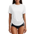 thumbnail image 2 of Oiangi Womens Swim Shirts with Side Drawstring Sun Protection Short Sleeve Rash Guard Crew Neck Quick Dry Beach Surf Workout Tops White 2XL, 2 of 9