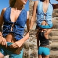 thumbnail image 2 of Women Sexy Denim Vest Tops Deep V Neck Tie Front Sleeveless Jean Tank Top Low Cut Tight Fit Cropped Jean Vest Top, 2 of 7