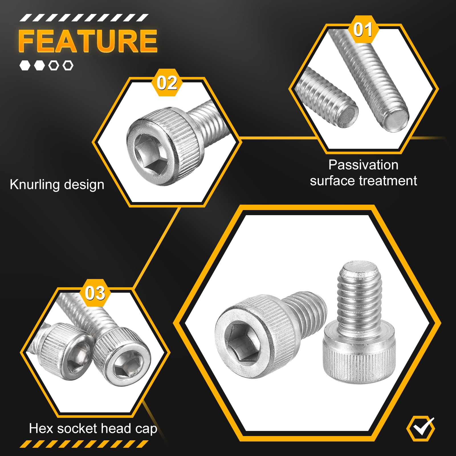 M8-1.25x12 Socket Head Cap Screws Bolts - 50Pack - Good for Road Bicycle - 304 Stainless Steel - Silver
