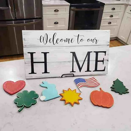 2 Packs Wooden Welcome Sign with 7 Interchangeable Seasonal Pieces Durable Holiday Door Hanger for Front Porch Home Decor 15x30cm Country Style Housewarming Gift