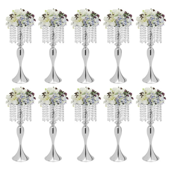 Miumaeov 10 PCS 21.3in Tall Silver Flower Vase Wedding Table Centerpieces Crystal Flower Stand Party Events Decoration