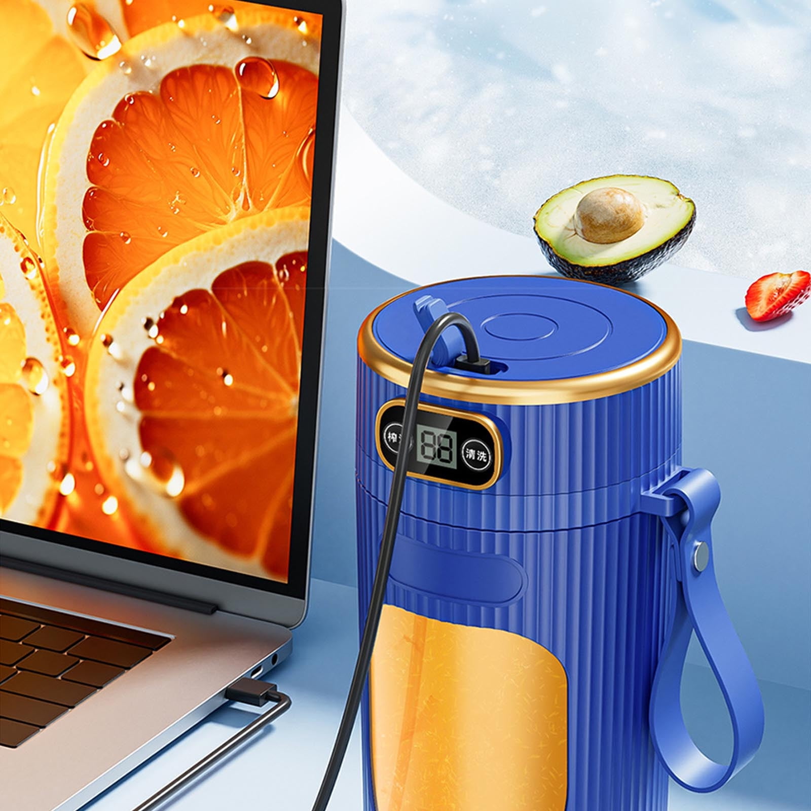 RXIRUCGD 400ml Digital Display Juicer with 18000RPM & Glass Cup, Multifunctional Office Blender