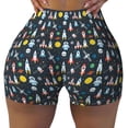 thumbnail image 2 of Balery Rocket Space Pantalones cortos de entrenamiento estampados para mujer, sin costuras, ajustados, para gimnasio, yoga, correr, deportes, ejercicio activo, fitness.-XX-Large, 2 of 8