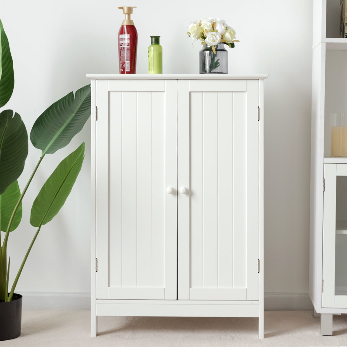 Topbuy Bathroom Storage Cabinet with Double Doors Wooden Cupboard Shoe Cabinet White